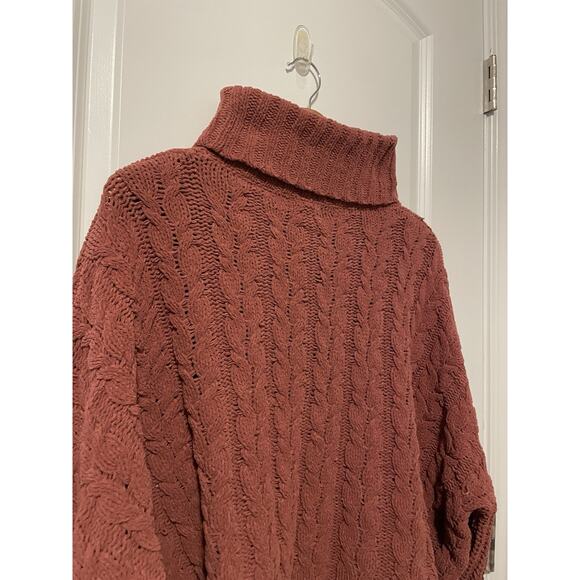 POL Chunky Cable Knit Cozy Cowl Neck Pullover Sweater Orange Boho Cropped Chic - Picture 3 of 7